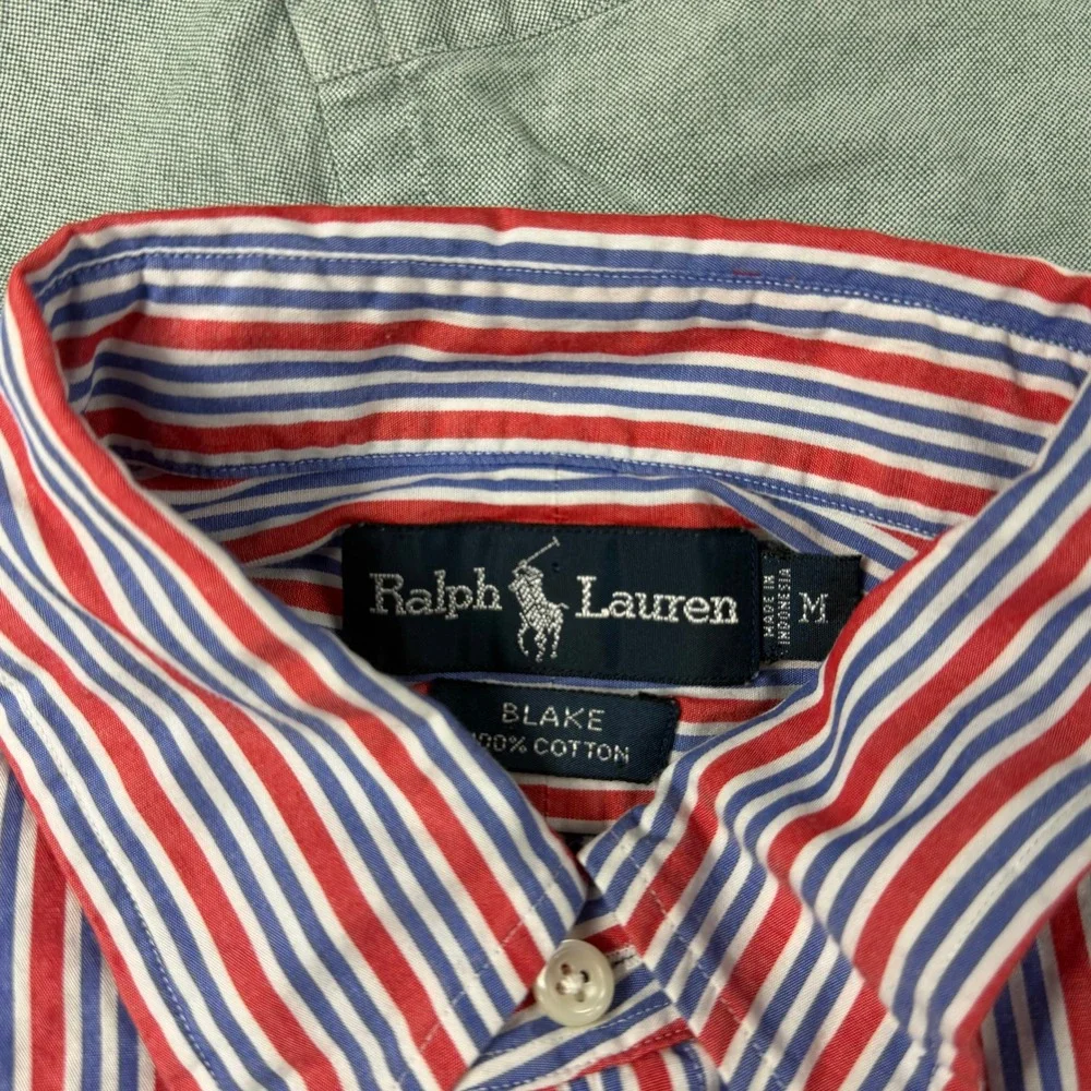 Ralph Lauren Button Down Mens M Multi Stripe Green 2 Pack Blake Cotton Shirt